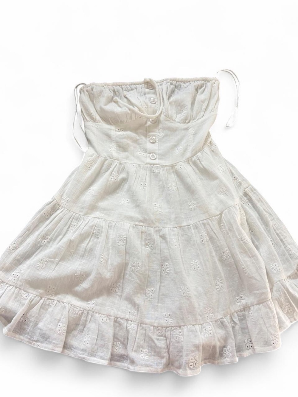 O'Neill White Eyelet Tiered Strapless Mini Dress